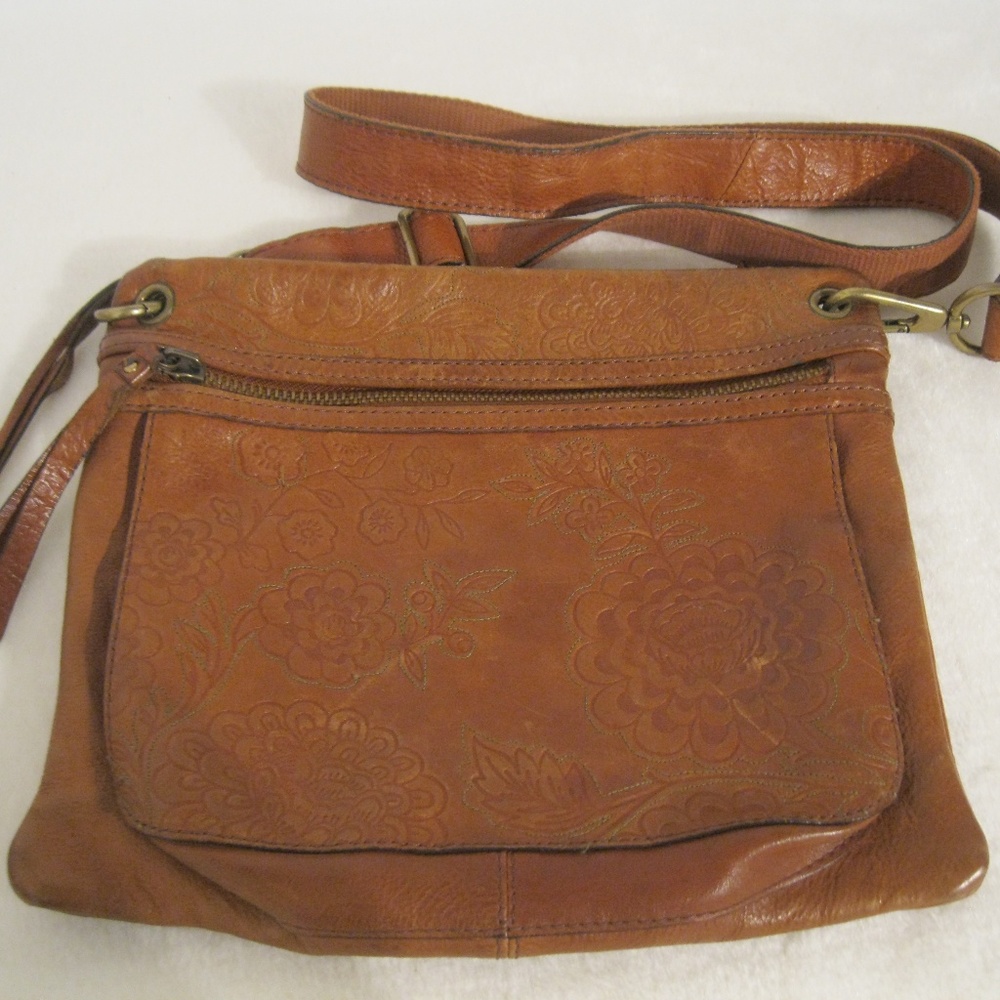 FOSSIL Vtg Floral Leather Crossbody Shoulder Bag